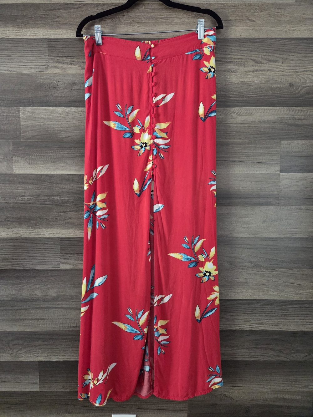 Express Tropical Red Floral Maxi Skirt With Front Slit, Size Medium